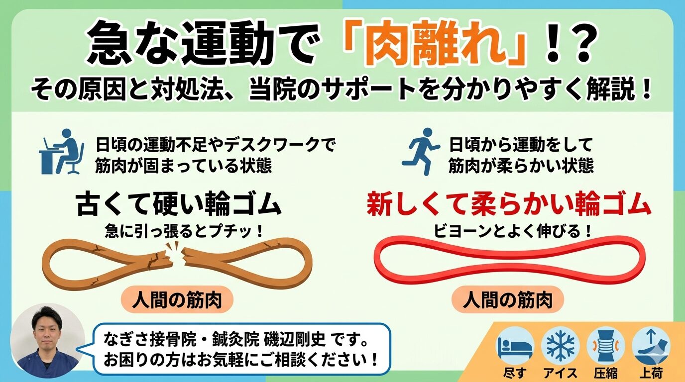 【動画URLあり】急な運動での肉離れ　なぎさの治療とリアルについて